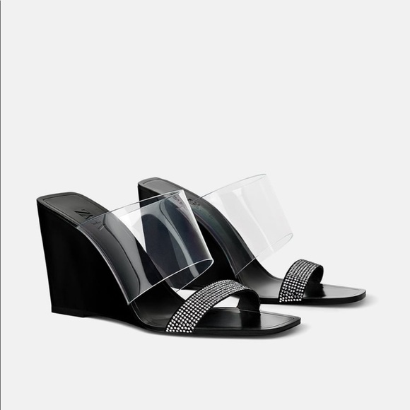 ZARA Jeweled Vinyl Wedges - Picture 1 of 8